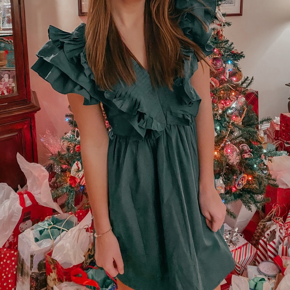 green entro ruffle dress